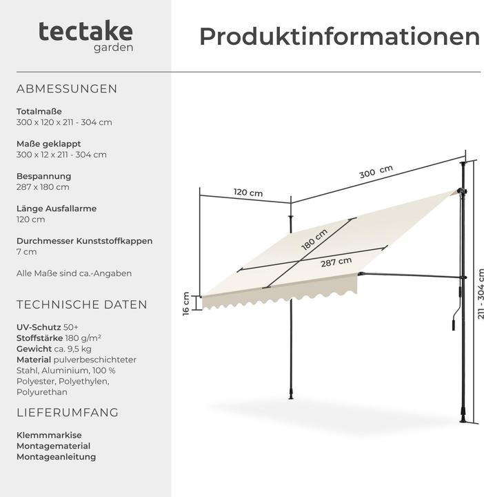Immagine prodotto tectake Tenda da sole a morsetto (3 m)