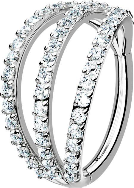 Produktbild Star Piercing Micro Segmentring klappbar silber drei Ringe mit Kristallen (ohne Messing, Chirurgenstahl 316L)