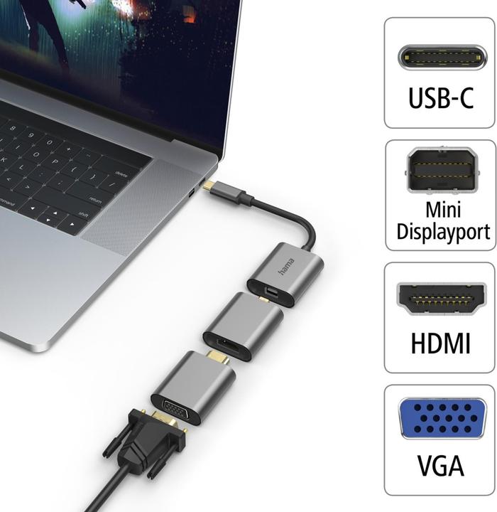Actual product image Hama USB Video-Adapter (VGA, Mini DP, HDMI, 15 cm)