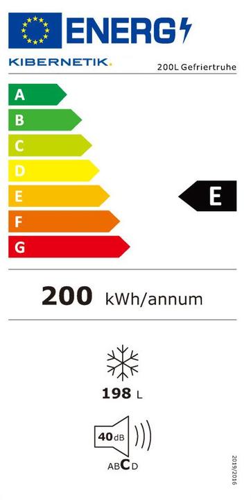 Energie-Label Kibernetik Gefriertruhe (Freistehend, 198 l)
