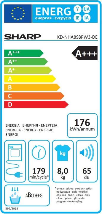 Etichetta energetica Sharp KD-NHA8S8PW3-DE (8 kg, A destra)