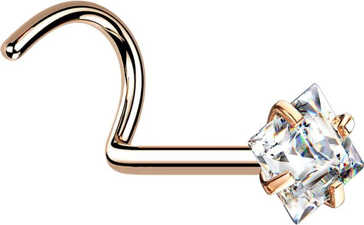 Immagine prodotto Star Piercing Nasenstecker gebogen rosegold quadratischer Kristall silber gefasst (Acciaio chirurgico 316L)