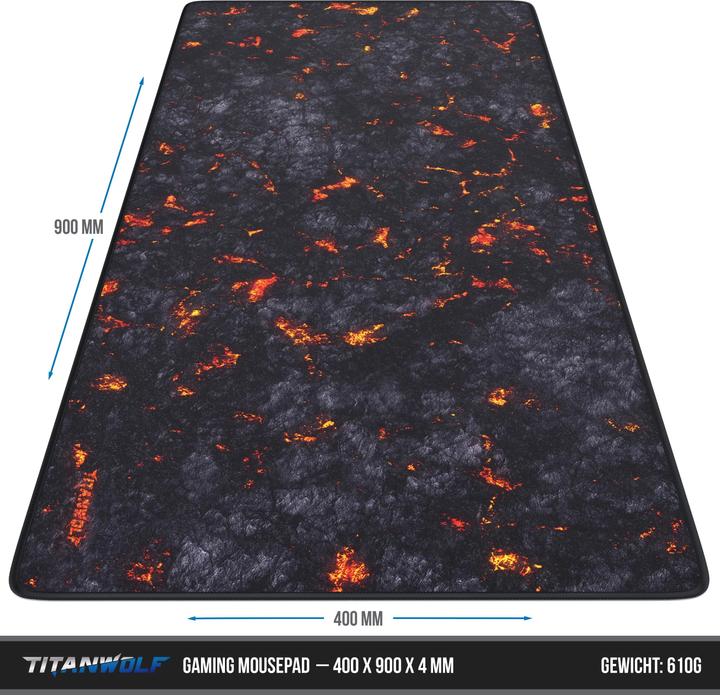 Produktbild Titanwolf Gaming Mauspad XXL, glattes Stoffgewebe, Speed Mausmatte 900 x 400mm grosse Fläche, Lavamotiv (XXL)