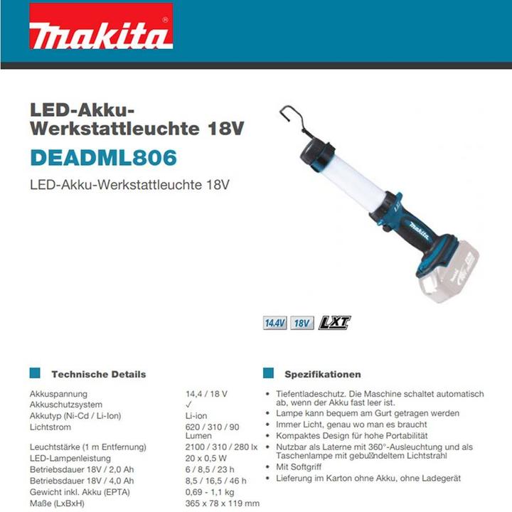 Immagine prodotto Makita DML806 (620 lm)