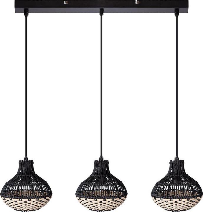 Nino Leuchten 30810308Pendelleuchte 'Milena' Rattan schwarznatur 3flg (E14)