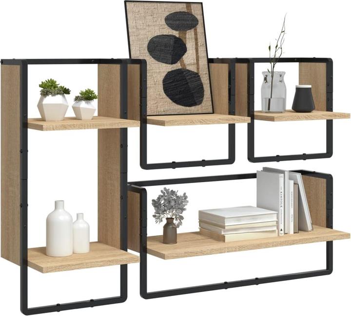 Actual product image VidaXL 4-piece wall shelf set with rods Sonoma oak (65 x 25 x 30 cm)
