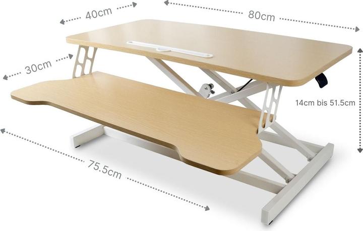 Produktbild Hermex Bürotisch Aufsatz Notebook Schreibtisch Pneumatik Hubtisch Office Desk Arbeitstisch (80 x 64 x 51.5 cm)