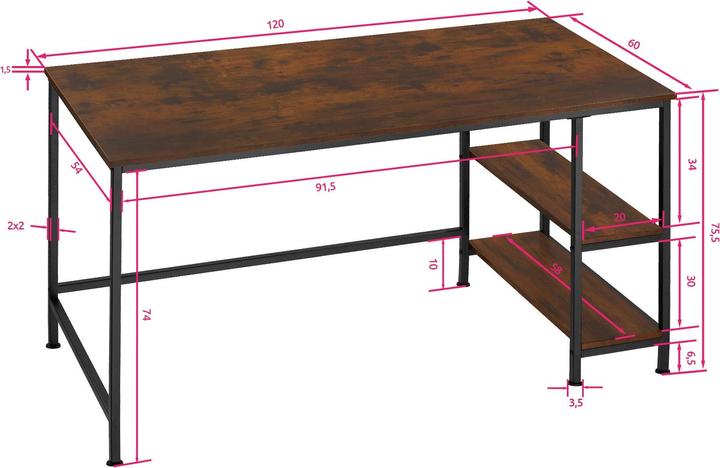 Actual product image tectake Desk Canton (60 x 60 x 120 cm)