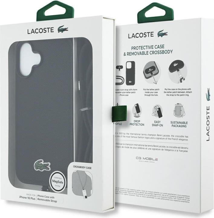 Image du produit Lacoste Case Iconic Petit Pique Crossbody Cord MagSafe for iPhone 16 Plus black