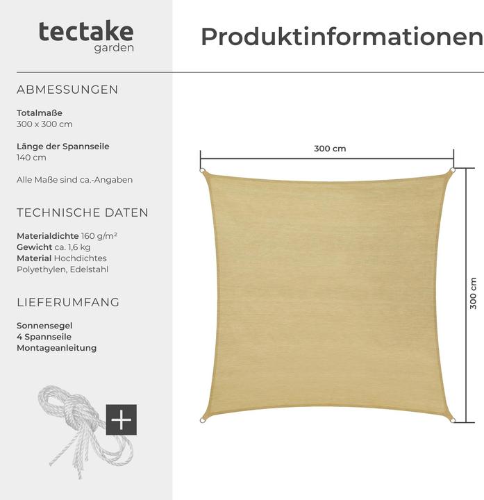 Immagine prodotto tectake Tenda da sole (300 x 300 cm)