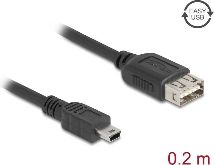Produktbild Delock USB 2.0 Kabel USB Typ Mini-B Stecker zu EASY USB Typ-A Buchse 0,2 m (0.20 m, USB 2.0)