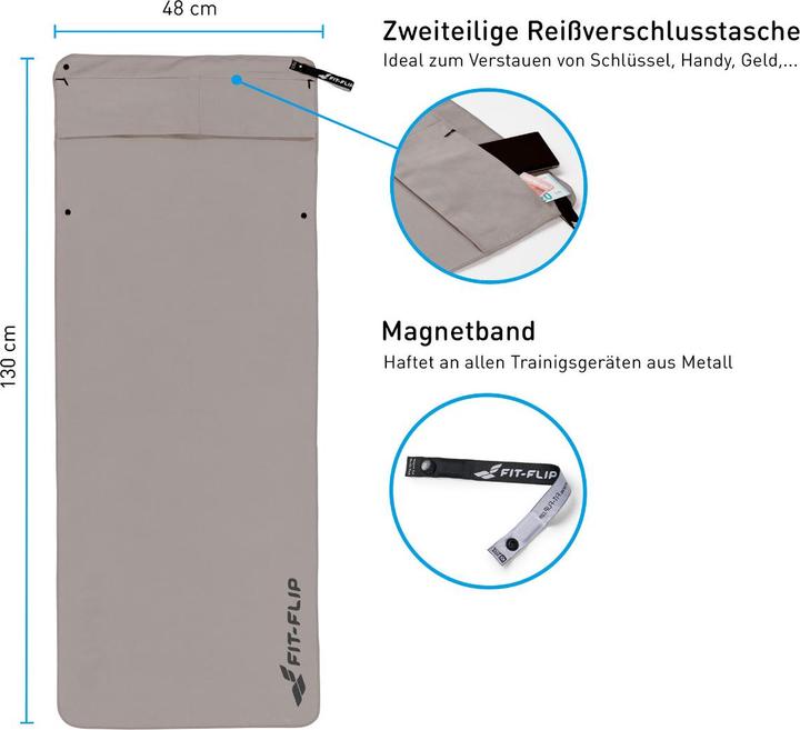 Image du produit Fit-Flip Fitnesshandtuch Mikrofaser mit Reissverschlusstasche 130x48cm (130 x 48 cm)