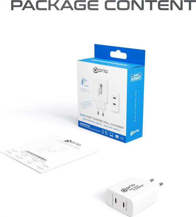 Produktbild prio 50W Schnellladegerät 30W PD PPS (USB C) + 20W PD (USB C) weiss (30 W)