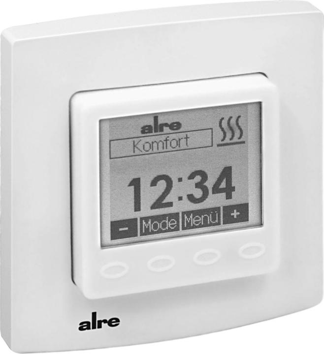ALRE UP-Uhrenthermostat 50x50 mit Rahmen, RAL9010glanz