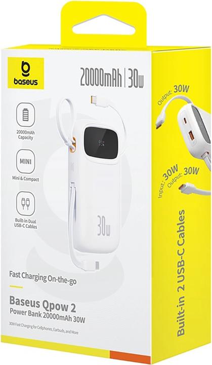 Produktbild Baseus Powerbank QPow 2 20000mAh 30W 2xUSB-C (white) (20000 mAh, 30 W, 30 Wh)