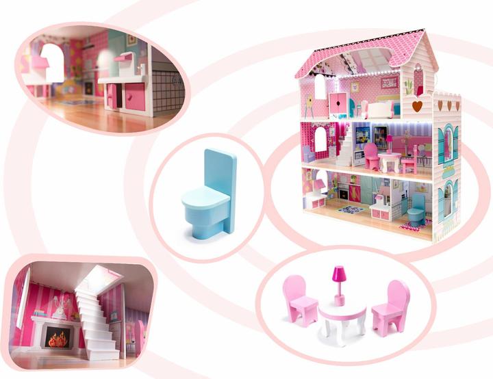 Productafbeelding Polesie Poppenhuis Roze Villa 70cm + Meubels en LED