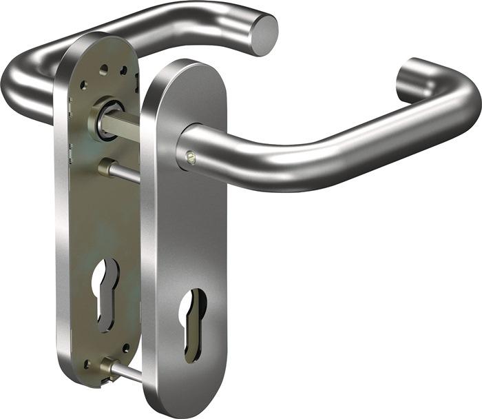 Produktbild Ogro Kurzschildgarnitur CORE 8100 8 mm / 7051K 72MM PZ ER Edelstahl ER PZ abgerundet Drückergarnitur (Türgriff)