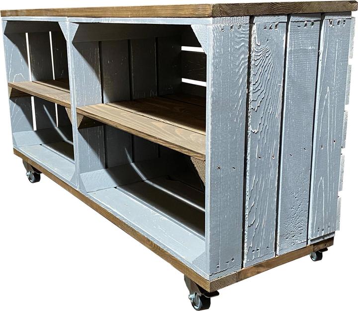 Holz Zollhaus Regal auf Rollen Vintage (100 x 50 x 30 cm)