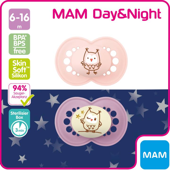 Actual product image MAM Day & Night Nuggi Silikon 6-16 Monate 2x Original 1x Night (1 x, 6 - 16 M.)