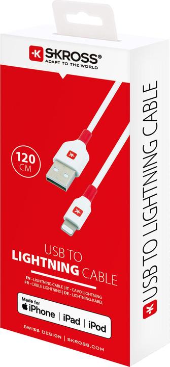 Actual product image Skross USB Cable USB to Lightning Cable, 1.2m white (1.20 m, USB 2.0, 28 W)