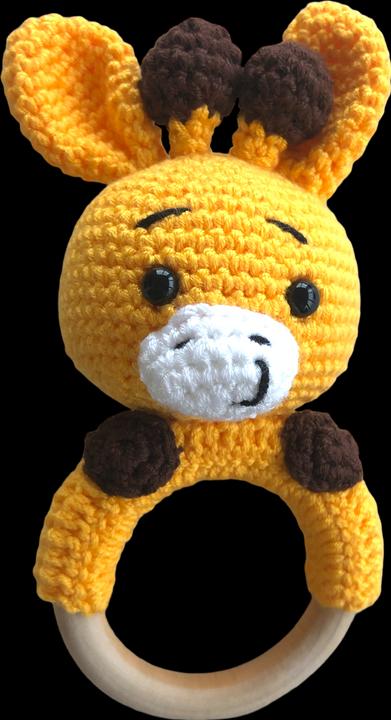 Immagine prodotto MyFriends Animale all'uncinetto, sonaglino e ciuccio a catena giraffa (35 cm)