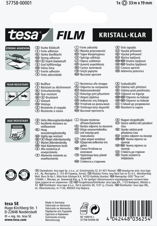 Actual product image tesa 1x tesafilm KRISTALL-KLAR, highly transparent, ageing-resistant, with strong adhesion (19 mm)