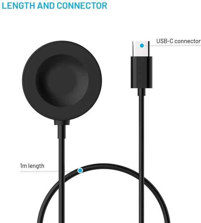 Produktbild Fixed USB-C-Ladekabel Huawei Uhr GT 2 Pro/3/3 Pro/4/4 Pro/5/5 Pro für Smart Clock, Schwarz