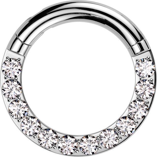 Actual product image Star Piercing Segmentring klappbar silber front Kristalle silber (Titanium G23, without brass)