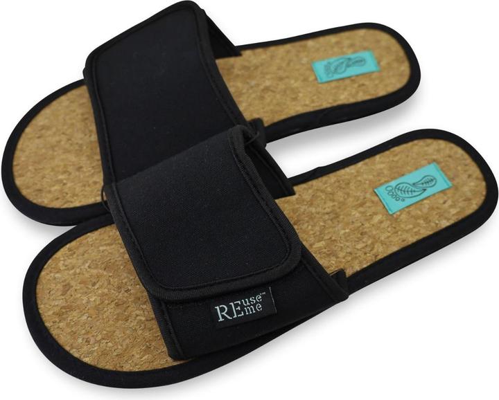 ReUseMe Slippers mit Klettverschluss und Kork Innensole