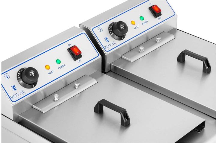 Produktbild Royal Catering Fritteuse Starkstrom Doppel Edelstahl Fritteuse Kaltzonen 6000 Watt 2 x 16 l (EU-Stecker)