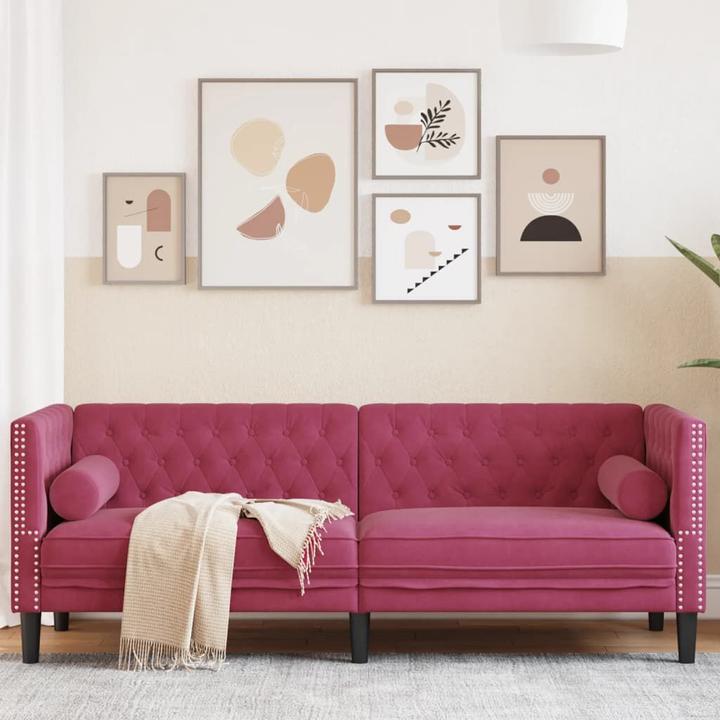 Image du produit VidaXL Canapé Chesterfield Coussin 3 places Canapé rembourré Vin rouge Velours (Chesterfield)