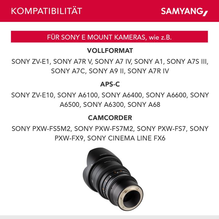 Image du produit Samyang MF 24mm T1,5 VDSLR MK2 Sony E (Sony E, Micro Four Thirds, APS-C / DX, Plein format)
