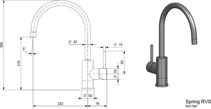 Actual product image Reginox Stainless steel fitting, Spring 22x36.5 R31780