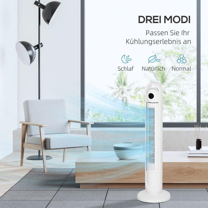 Actual product image Swisshandel24 Turmventilator, Standventilator mit 3 Belüftungsstufen, Fernbedienung, Weiss (60 dB)