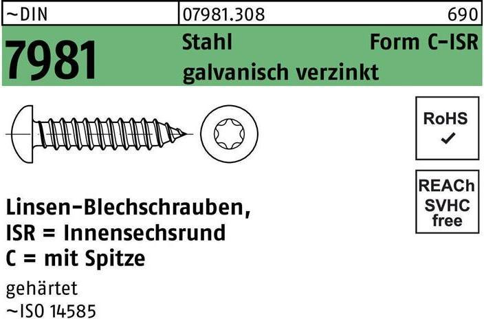 Actual product image Reyher Self-tapping screw DIN 7981 LIKO with hexagon socket 5.5 x 16 -C-T25 Galvanised steel with point (500 Screws per piece)