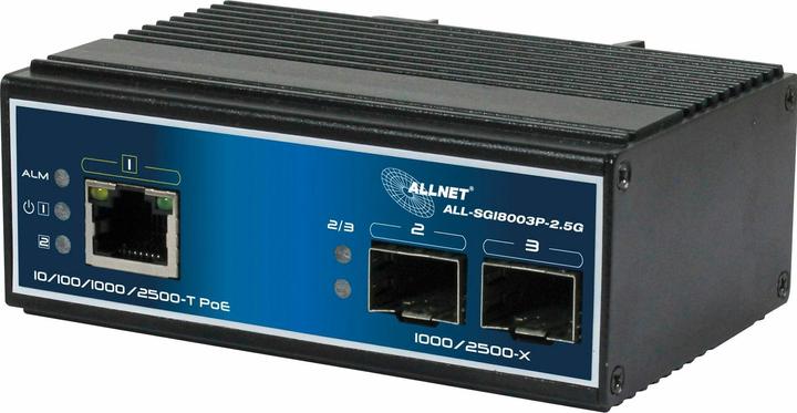 Image du produit Allnet switch non géré industriel 3 ports 2.5gigabit 90w / 1x poe bluetooth / 2x sfp 1g/2.5g / ventilation (3 Ports)