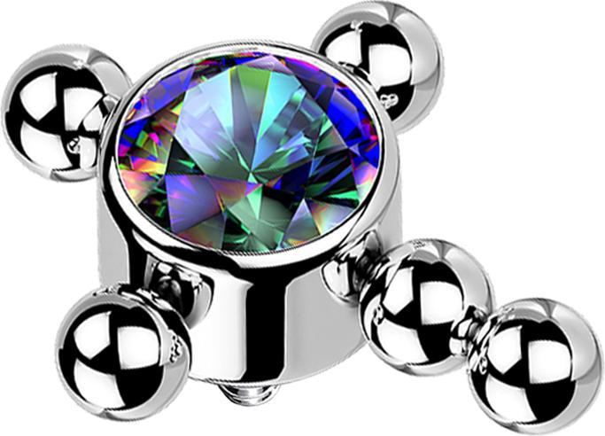 Actual product image Star Piercing Dermal Anchor silver cross beads crystal dark multicolour (Titanium G23, without brass)
