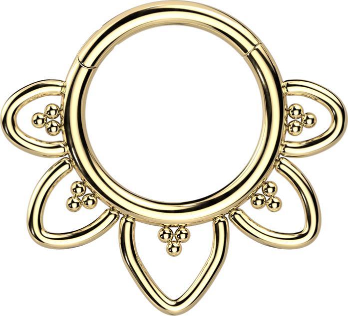 Star Piercing Micro Segmentring klappbar vergoldet filigrane Herzen (Titan G23)