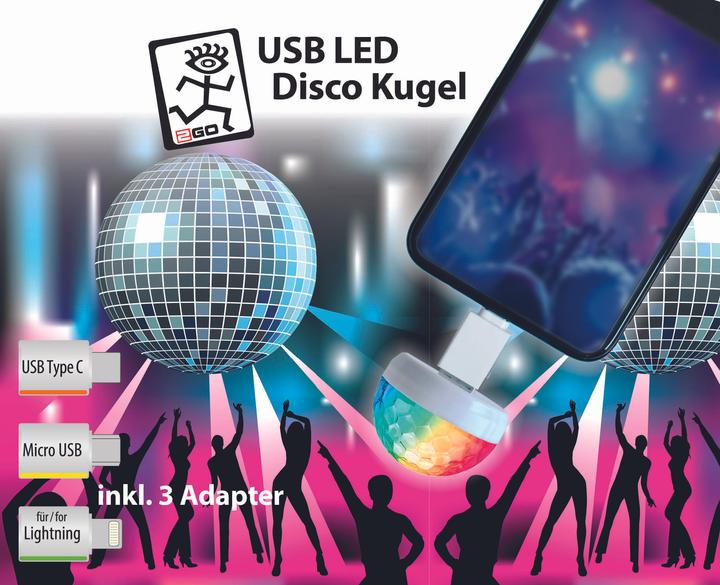 Produktbild 2GO USB LED Discokugel incl. 3 Adapter weiss