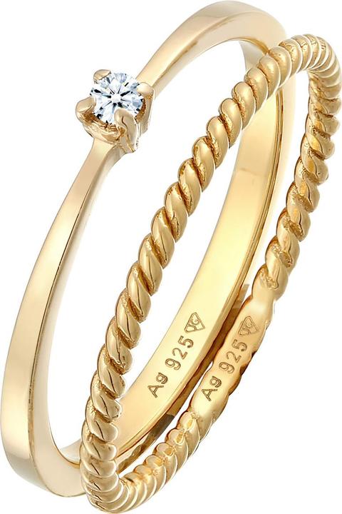 Image du produit Elli DIAMONDS Bague Diamant (0.03 ct.) Cordon Set de 2 bagues 925 Argent (58, Argent 925)