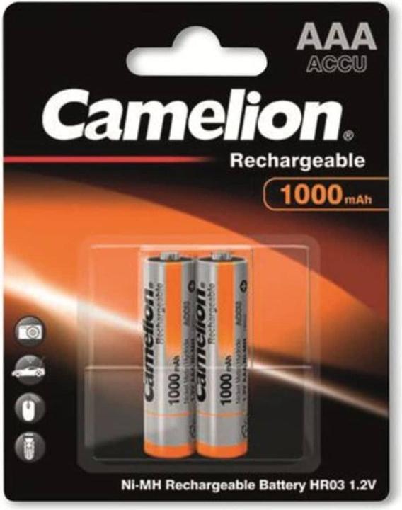 Actual product image Camelion NH-AAA1000BP2 Rechargeable Nickel Metal Hydride (NiMH) Battery (2 pcs., AAA, 1000 mAh)