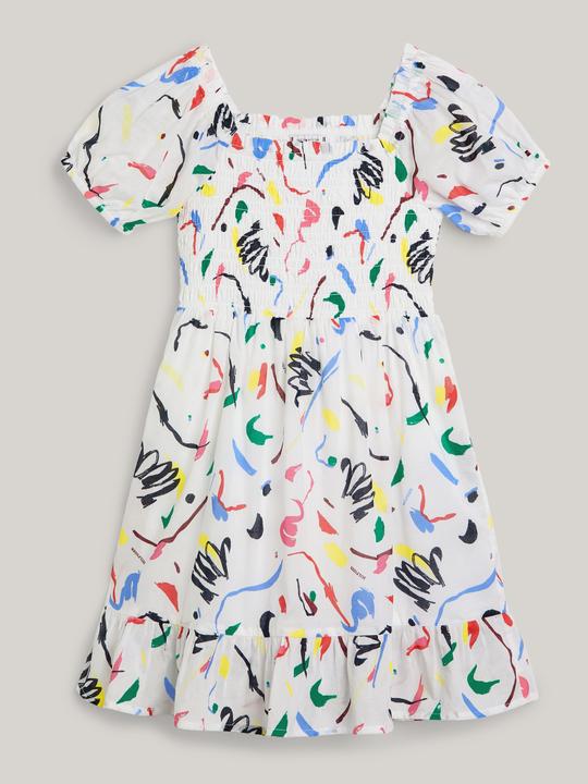 Immagine prodotto Tommy Hilfiger ALLOVER PRINT SMOCKED DRESS Meisjes Jurk - White - Maat 12 (12)