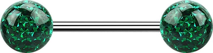 Image du produit Star Piercing Micro Barbell argenté avec deux boules vertes Protection époxy (sans laiton, Acier chirurgical 316L)