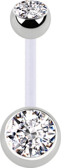 Image du produit Star Piercing Banane transparente avec deux boules argentées cristal argenté (Acier chirurgical 316L, sans laiton, Bioflex)