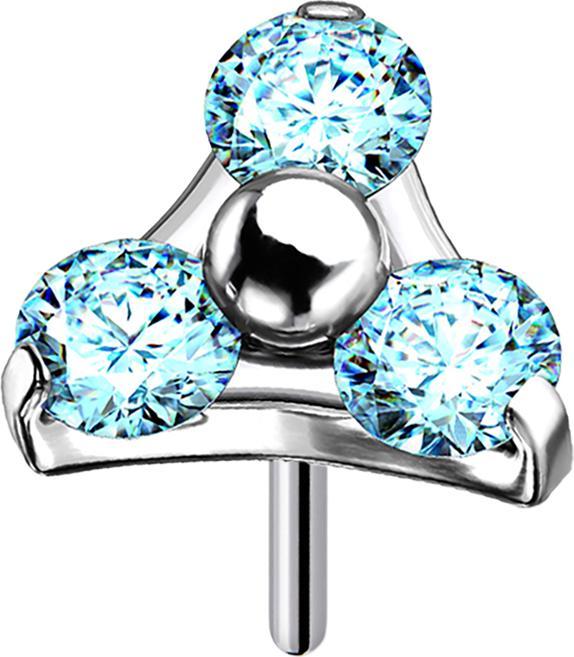 Star Piercing Threadless silber Dreieck drei Kristalle aqua (ohne Messing, Titan G23)