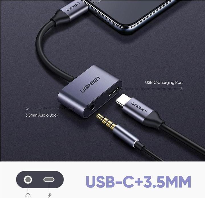 Image du produit Ugreen Adaptateur USB-C vers audio 3.5mm + USB-C femelle (USB Type C, Prise de 3,5 mm, USB Type C)