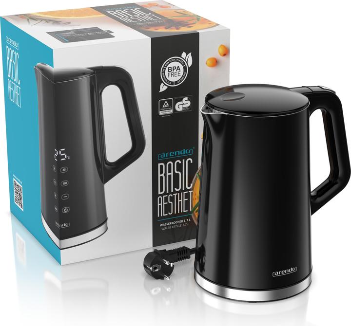 Image du produit Arendo Wasserkocher 1,7 L aus Edelstahl, Temperatureinstellung 40°-100°C mit Anzeige, Doppelwand, 2200 W (1.70 l)