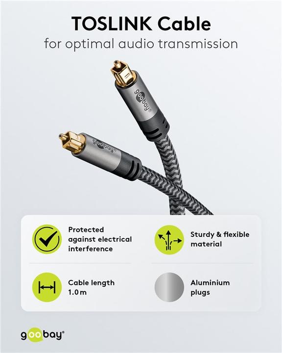 Produktbild Goobay TOSLINK-Kabel, 1 m, Sharkskin Grey (1 m, TOSLINK)