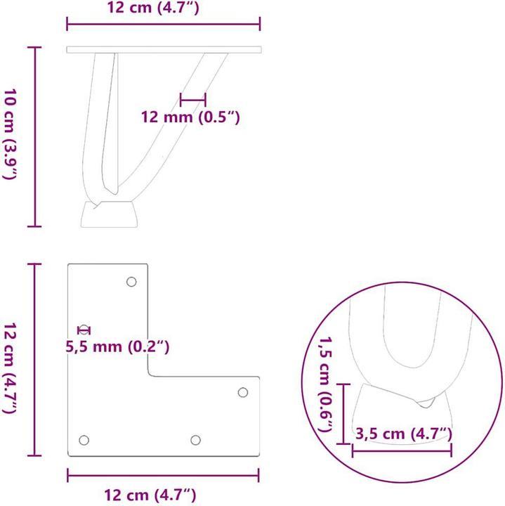 Produktbild VidaXL Haarnadelbeine 4 Stk. Schwarz 10 cm Massivstahl Hairpin Tischbein