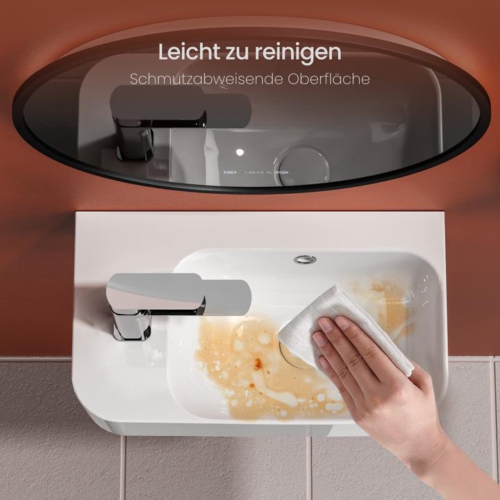 Produktbild Emke Wandwaschbecken 450 x 265 x 156 mm, Rechteckig, Keramik, Hahnloch links, Strahlend weiss (265 mm, 450 mm)